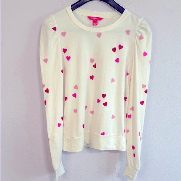 NWOT Lilly Pulitzer Women White Jansen Cotton Sweatshirt Heart Pattern Sz Small - Picture 4 of 9
